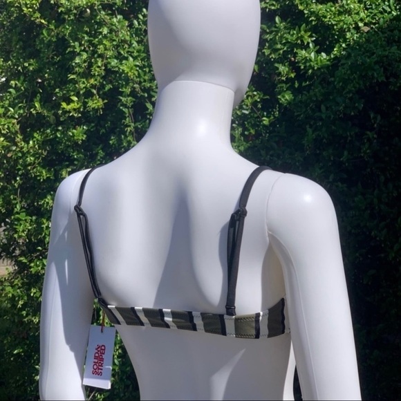 💋NWT SOLID & Striped Low Cut Olive Striped Bikini Top Size Large - Picture 7 of 12